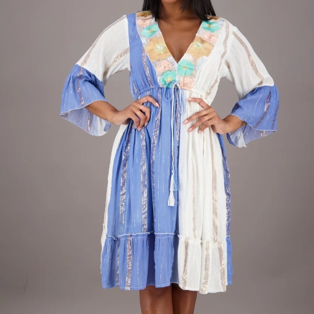 D107 - Horizon Smocked Festival Boho Midi Dress made in India 24963